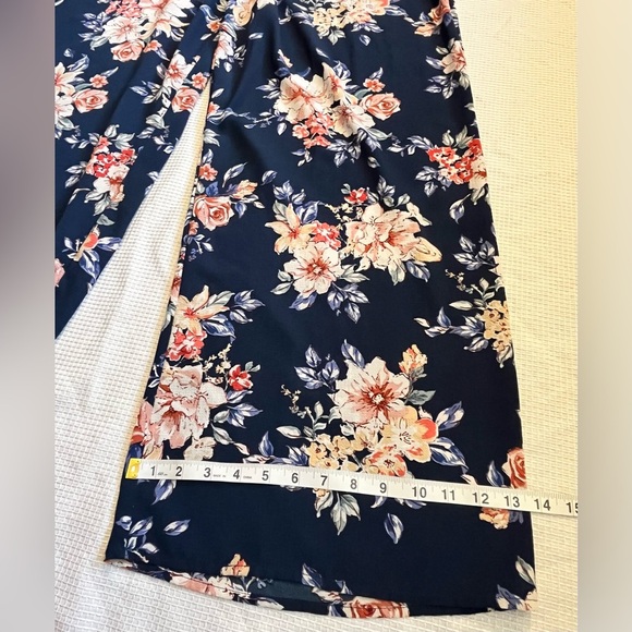 Xhilaration Floral Navy Pink Lightweight Polyester Blend Jumpsuit Women’s XXL - Picture 12 of 16